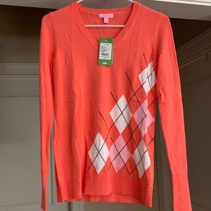 NEW Lilly Pulitzer Argyle Sweater Coral/Orange S